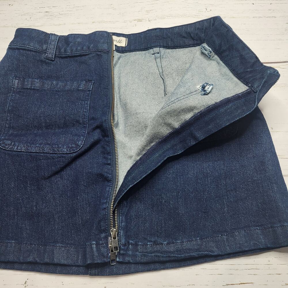 Madewell Utility Zip Front Mini Jean Skirt Denim Patch Pockets Dark Indigo 28 - Picture 5 of 8